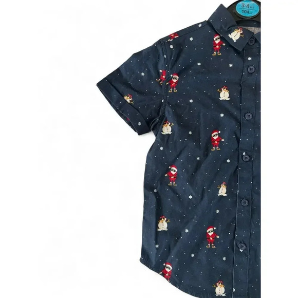 Primark Boys Santa Snowman Collard Button Down Top Christmas Size 3-4 - Picture 2 of 5